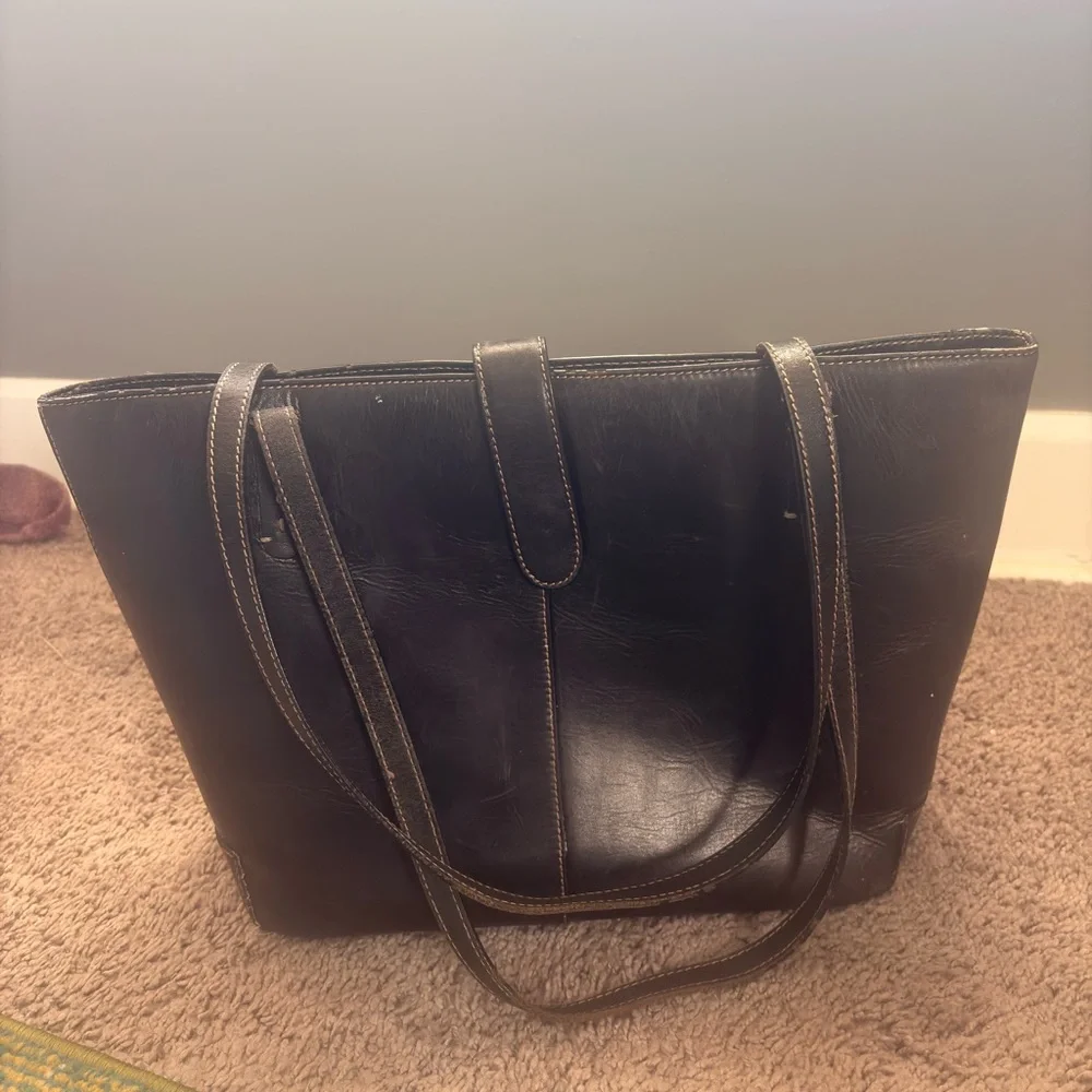 Franklin Covey Genuine Leather Tote‎ Bag Black Classic Work Bag - Picture 4 of 7